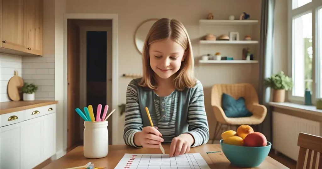 Dutch foster family preparing home for new child, checklist on kitchen table, calm warm home setting, child’s room in background, welcoming atmosphere, natural light