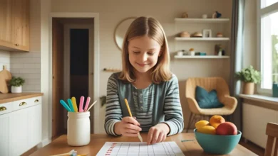 Dutch foster family preparing home for new child, checklist on kitchen table, calm warm home setting, child’s room in background, welcoming atmosphere, natural light
