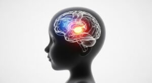 Abstracte weergave van de prefrontale cortex en het emotionele brein van een kind.